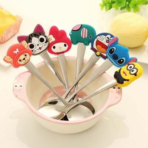 2pcs Elephant Cat Cartoon Silicone Handle Stainless Steel Spoon Ice Cream Dessert Spoon Stirring Coffee Spoon Creative Tableware