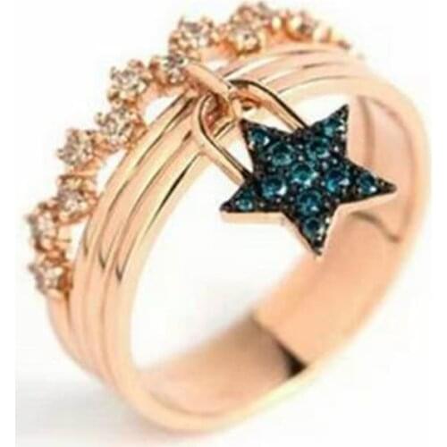 Milangirl Fashion Crystal Crown Pentagram Pendant Female Ring for Women Engagement Party Wedding Rings Jewelry Size 5-11