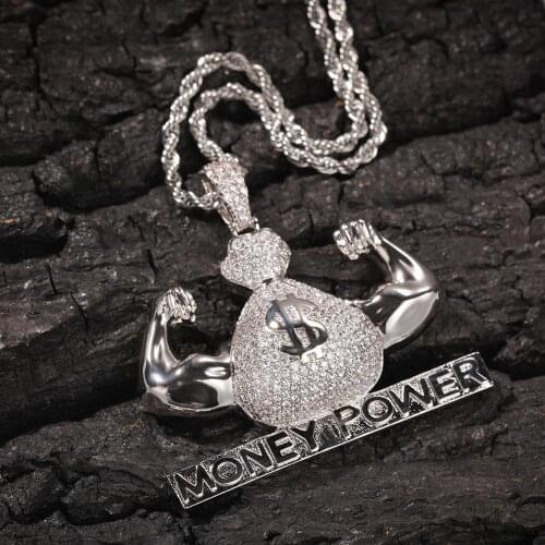 Iced Out US Dollar Money Power Pendant Necklace & Pendant Free Cuban Chain Cubic Zircon Mens Hip Hop Rock Jewelry