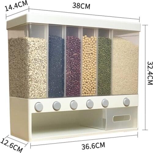 Wall-mounted Dry Food Dispenser Rice Bucket Multi Compartments Automatic Metering Storage Box Sealed Grain Container EIG88