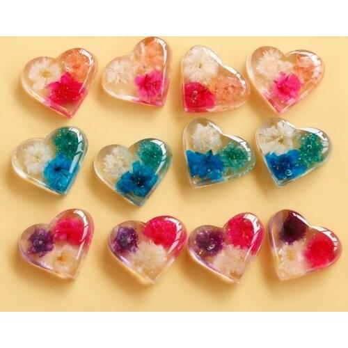 Natural dried flowers enclosed in bright color contrast love half maru resin patch diy earring material