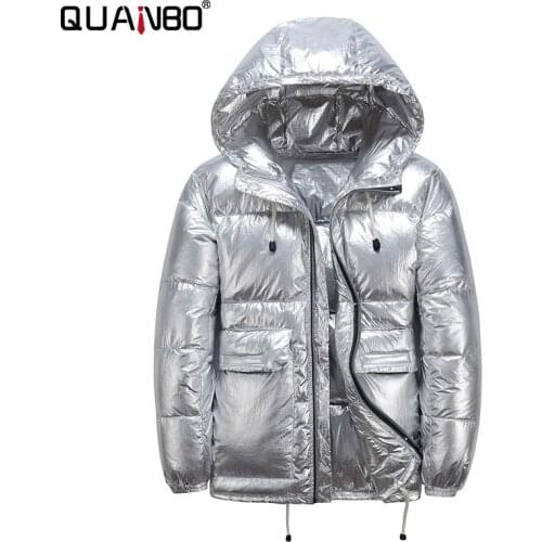 QUANBO 2020 New Winter Mens Womens Down Jacket High Quality Hooded Casual Silver Coat Thick and Warm Mens Winter Clothing
