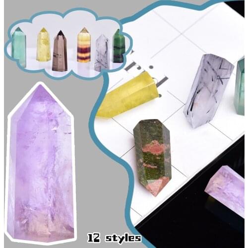 Stones Natural Fluorite Quartz Crystal Healing Jade Energy Ore Mineral Hexagonal Bar Point Colorful Stone Home Decor Crafts