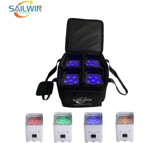 4 Pcs of Light + 1 Bag) 6x18W RGBWA UV APP Mobile Battery Powered Professional LED Stage Lights Effect DMX512 DJ Wedding Party