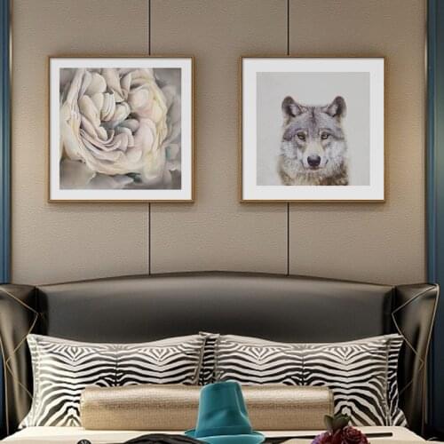 Retro Style Wolf White Yellow Flower Wall Art Canvas Painting Nordic Posters and Prints Wall Pictures for Living Bedroom Decor