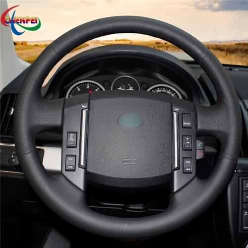 DIY Hand-Stitched Black Leather Car Steering Wheel Cover For Land Rover Freelander 2 2007-2012 Car Interior Accessories