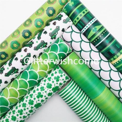 Glitterwishcome 21X29CM A4 Size Green Mermaid Stripes Printed Synthetic Leather, Faux Leather Fabric Sheets for Bows GM168B