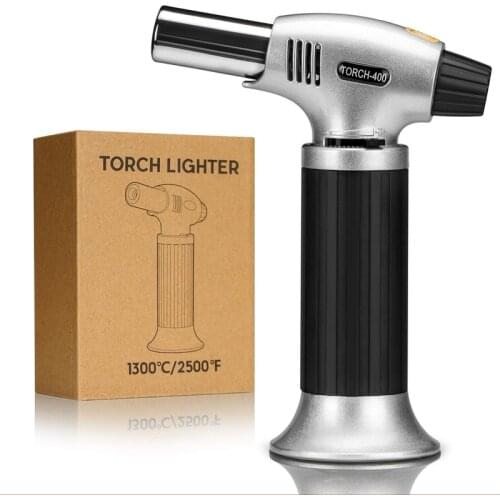 Blow Torch Lighter Kitchen, Butane Culinary Torch, Refillable Adjustable Flame Lighter with Safety Lock, Butane Gas Not Included