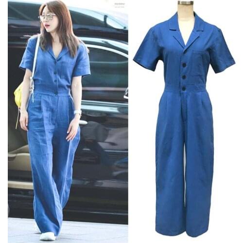 Meimei custom YUTU&MM Vintage plus size retro Womens Small Coveralls Military style jumpsuit Waist Blue Cotton Rompers