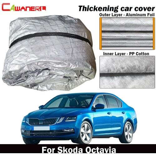 Cawanerl Waterproof Car Cover Thick Cotton Outdoor Sun Shade Rain Hail Snow Dust Protection Cover For Skoda Octavia Sedan Estate