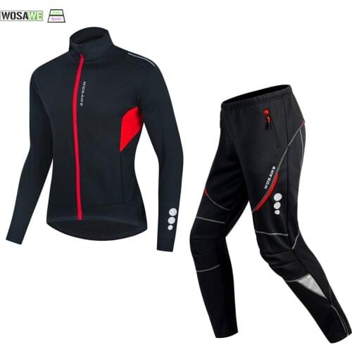 WOSAWE NEW Tracksuit Sets Men Winter Cycling Bicycle Windproof Warm Pro Team Water Repellent Casual Sportswear Black