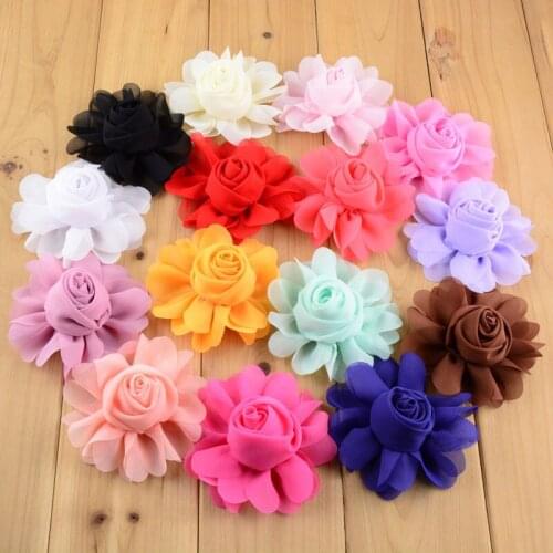 Yundfly 3pcs 8.5cm Handmade Chiffon Fabric Flower Flat Back For Baby Girls DIY Craft Garments Hair Accessories Headwear