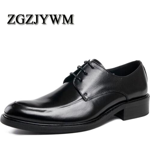 ZGZJYWM High Quality Black/Red Wine Breathable Genuine Leather Lace-Up Pointed Toe For Dress Oxfords Office Wedding Shoes