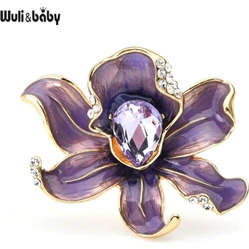 Wuli&baby Orange Pink Flower Weddings Brooches Women Metal Enamel Flower Brooch Pins Gifts