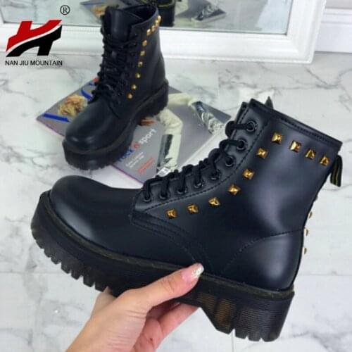 NAN JIU MOUNTAIN 2020 Womens Boots Autumn Martin Boots Outdoor Handmade Ankle Boots Solid Color Women Shoes Rivet Plus Size 41