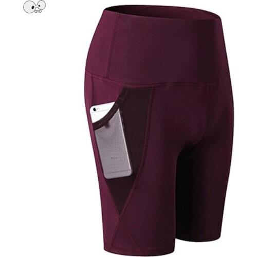 2019 Women Dry Fit Elastic Yoga Shorts High Waist Sport Running Leggings Workout Mesh Pockets Jogging Tights Fitness Sportswear