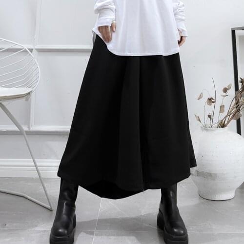 Exorcise2021 spring and summer new black Capris wide leg pants skirt pants loose flared pants large women Yamamoto style dark