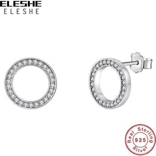 2020 New Simple 925 Sterling Silver Round Shiny Crystal Earrings For Women Party Jewelry
