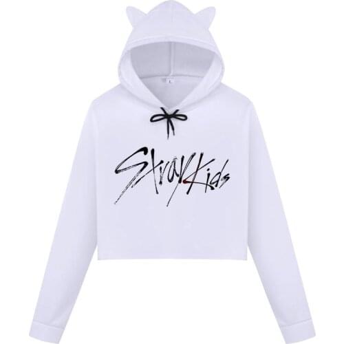Autumn New 2019 Women Crop Top Hoodie Cute Letter Stray Kids Kpop Print Kawaii Harajuku Long Sleeve O Neck Warm White Sweatshirt