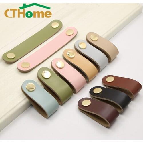 1PCS Wardrobe Soft Leather Dresser Handles Black Door Handle Cabinet Kitchen Drawer Handle Black Modern Furniture Door Knobs