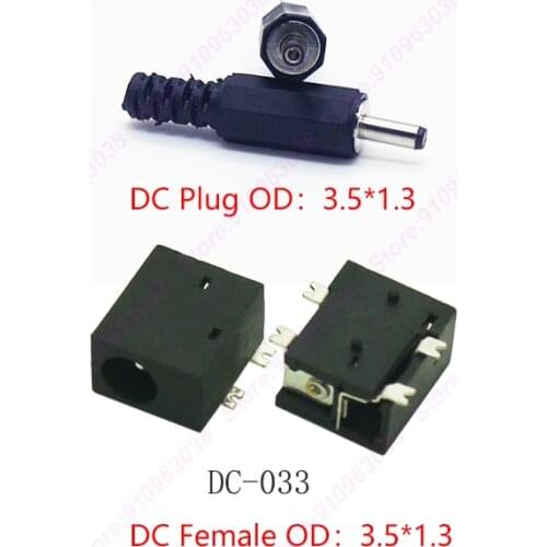 10PCS DC Connector 3.5 x 1.0/1.3mm Tablet Female Male DC Power Jack 4Pin SMD PCB Mounting DC-033