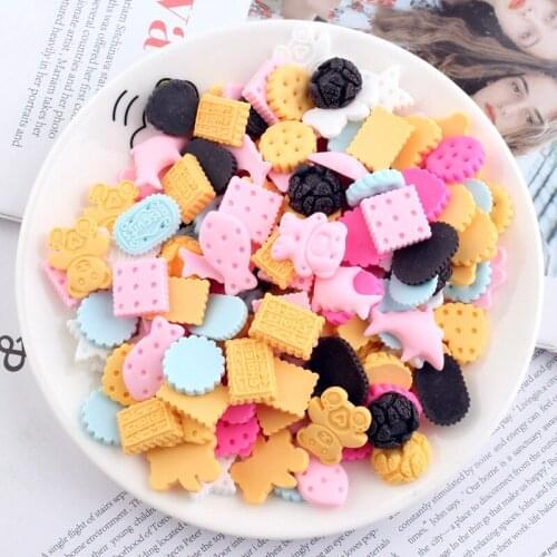 100pcs Simulation Cookies Flat back Resin Cabochon Fake Food Scrapbooking Fit Phone Deco Embellishments Diy Accessories
