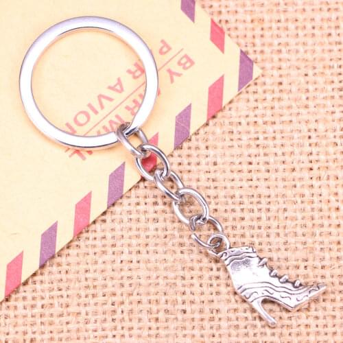 20pcs New Fashion Keychain 23x15mm vintage high heeled shoes Pendants DIY Men Jewelry Car Key Chain Souvenir For Gift