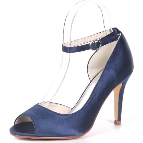 Creativesugarsatin D'orsay empty side lady satin evening dress shoes open peep toe ankle strap high heels woman pumps lots color