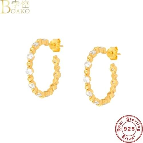 BOAKO S925 Silver Earrings For Women Fine Jewelry Pendiente Piercing Ohrringe Zircon Stud Earrings Brincos Aretes Party Gift