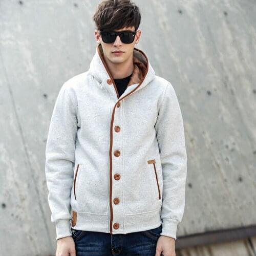 Brands Mens Cotton Hoodies Autumn Winter Casual Solid color Cardigan Hooded jacket male Hip Hop Single-breasted Sweatshirt