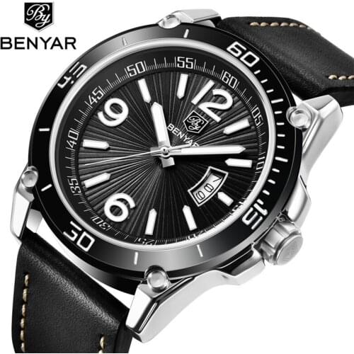 NEW BENYAR Watches For Men Top Brand Luxury Quartz Watch Waterproof Wristwatch Leather Strap Male Clock Date Relogio Masculino