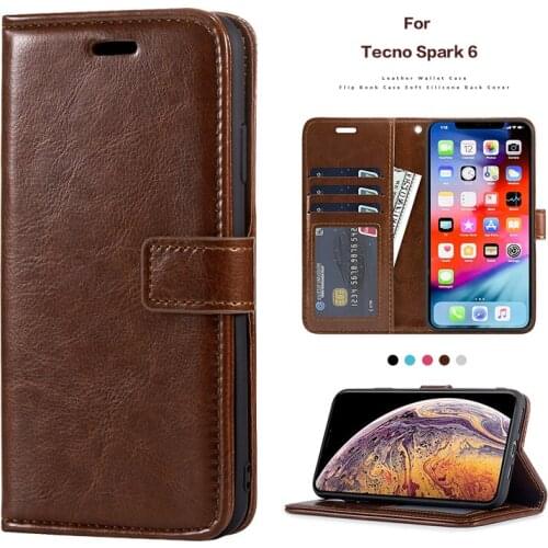 PU Leather Flip Case For Tecno Spark 6 Card Holder Silicone Photo Frame Case Wallet Cover For Tecno Spark 6 Business Case