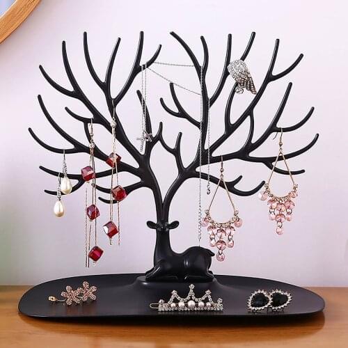 Black White Pink Rose Red Deer Earrings Necklace Ring Pendant Bracelet Jewelry Cases&Display Stand Tray Tree Storage Holders