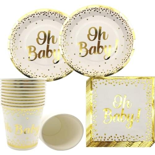 Chicinlife Gold oh baby Disposable Tableware Paper Cup Plates Napkins Christening Baptism Baby Shower Party Decoration Birthday