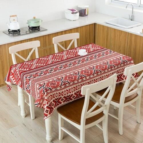 Bohemian Style Print Decorative Linen Tablecloth Thick Rectangular Wedding Dining Table Cover Colorful Geometric Tea Table Cloth