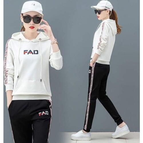 DHfinery 2 piece set women long sleeve Sweatershirt and trousers black white casual clothes women plus size M-4XL bs8520