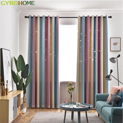 Double layer Colorful Hollow Stars for Baby Kids Room Blackout Drape Tulle Curtain Custom Made