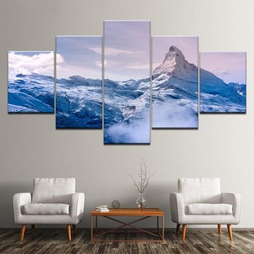 Canvas Painting Snow mountain landscape 5 Pieces Wall Art Painting Modular Wallpapers Poster Print for living room Home Decor