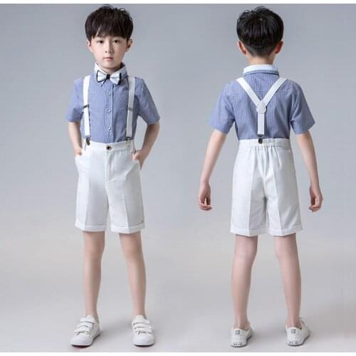 Childrens Day Performance Costume Set Boy New School Chorus Performance Clothing Sets Kids Shirts Shorts Strap Bowtie Outfits