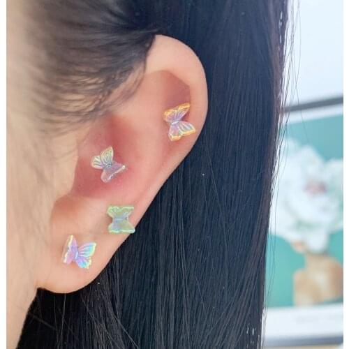 Colorful Aurura Butterfly Stud Earrings Trendy Sweet Elegant Style Titanium Steel Earring Studs For Women Girls Fashion Jewelry