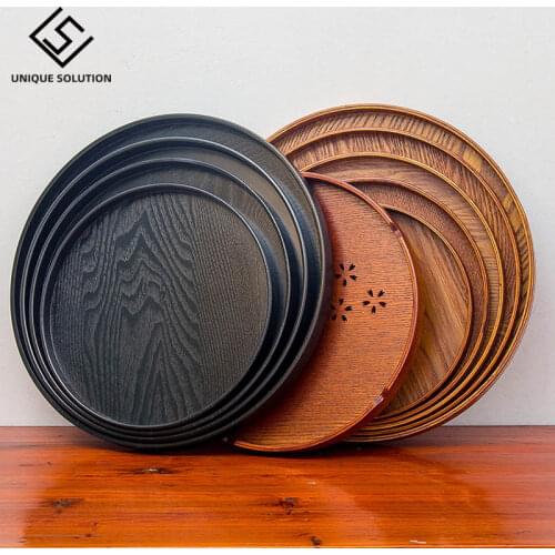 Round Solid Wooden Tea Table Tray Coffee Snack Food Meals Chinese Tea Serving Tray Rectangular Traditional Bamboo Kong Fu Tray