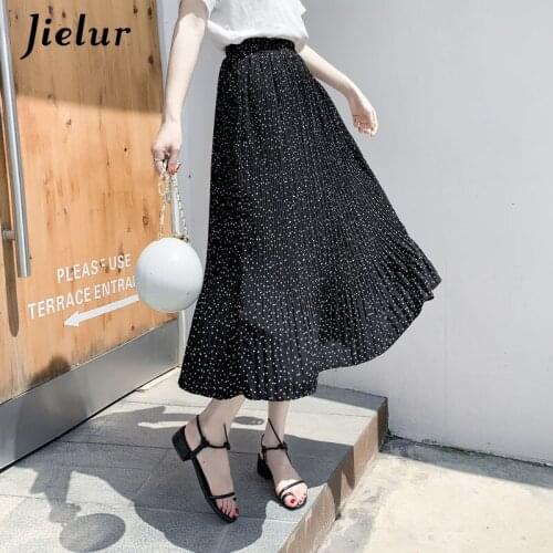 Jielur Summer Skirt Dot Loose Slim 2021 New Tulle Skirts Womens Chic High Waist Female Jupe Tutu Elastic Waist A-line Skirts