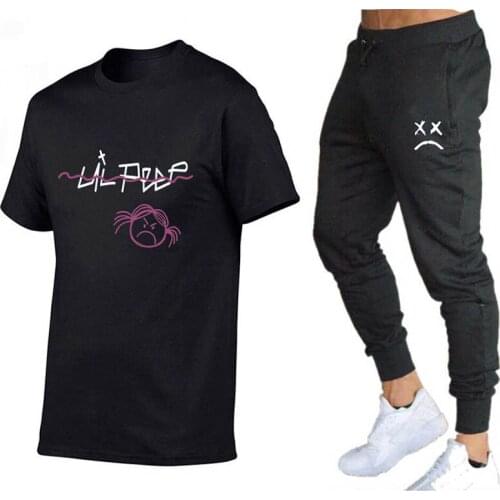 2021 Hot-Selling Summer T-Shirt Pants Lilp Casual Brand Fitness Jogger Pants T Shirt Hip Hop Fashion Mens Tracksuits New