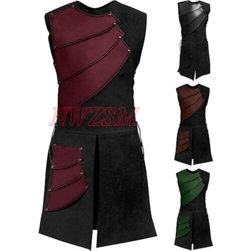 Adult Men Medieval Clothing Round Neck Sleeveless Vintage Stitching Clothing Victorian Top Jacket Outfit Costume