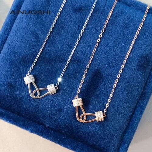 AINUOSHI 18K Gold Round Cut Real Natural Diamond Interlocking Necklace for Women Party Gifts Jewelry Chain length18In(45cm)