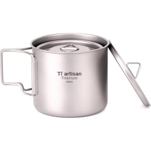 Tiartisan Camping Water Cup combination 350ml-750ml Ultralight Titanium Cup Mug Pot Foldable Handle with Lid and Stuff Sack