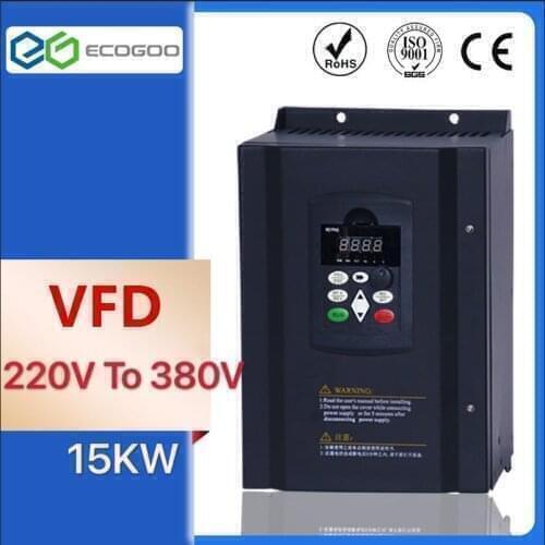 15kw AC 20HP VFD Variable Frequency Drive VFD Inverter 1 Phase 220v Input 3 Phase 380V Output Frequency inverter FAN motor