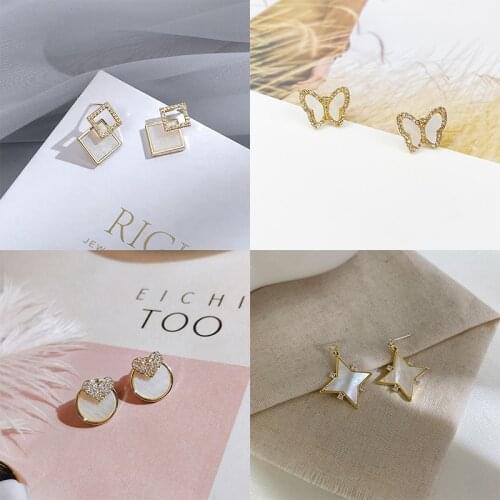 XIYANIKE White Enamel Opal Heart Geometric Stud Earrings 2021 Trendy Alloy Earrings For women Party Gift Fashion Jewelry Brincos