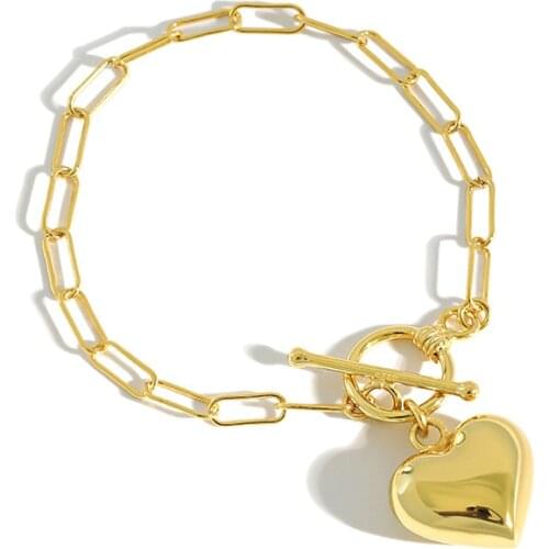 SHANICE INS 925 Sterling Silver Chain Bracelet Gold Color Women Love Heart Link Bracelet Bracelets Bangles Valentines Day Gift