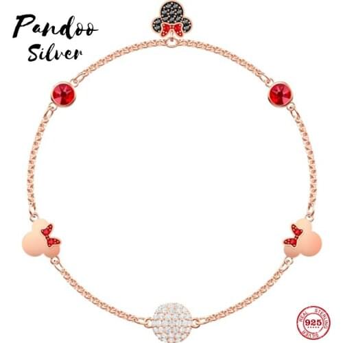 PANDOO Fashion Charm Pure 925 Silver Original 1:1 Copy, Cute Mouse Fashion Bracelet Female Luxury Jewelry Gifts